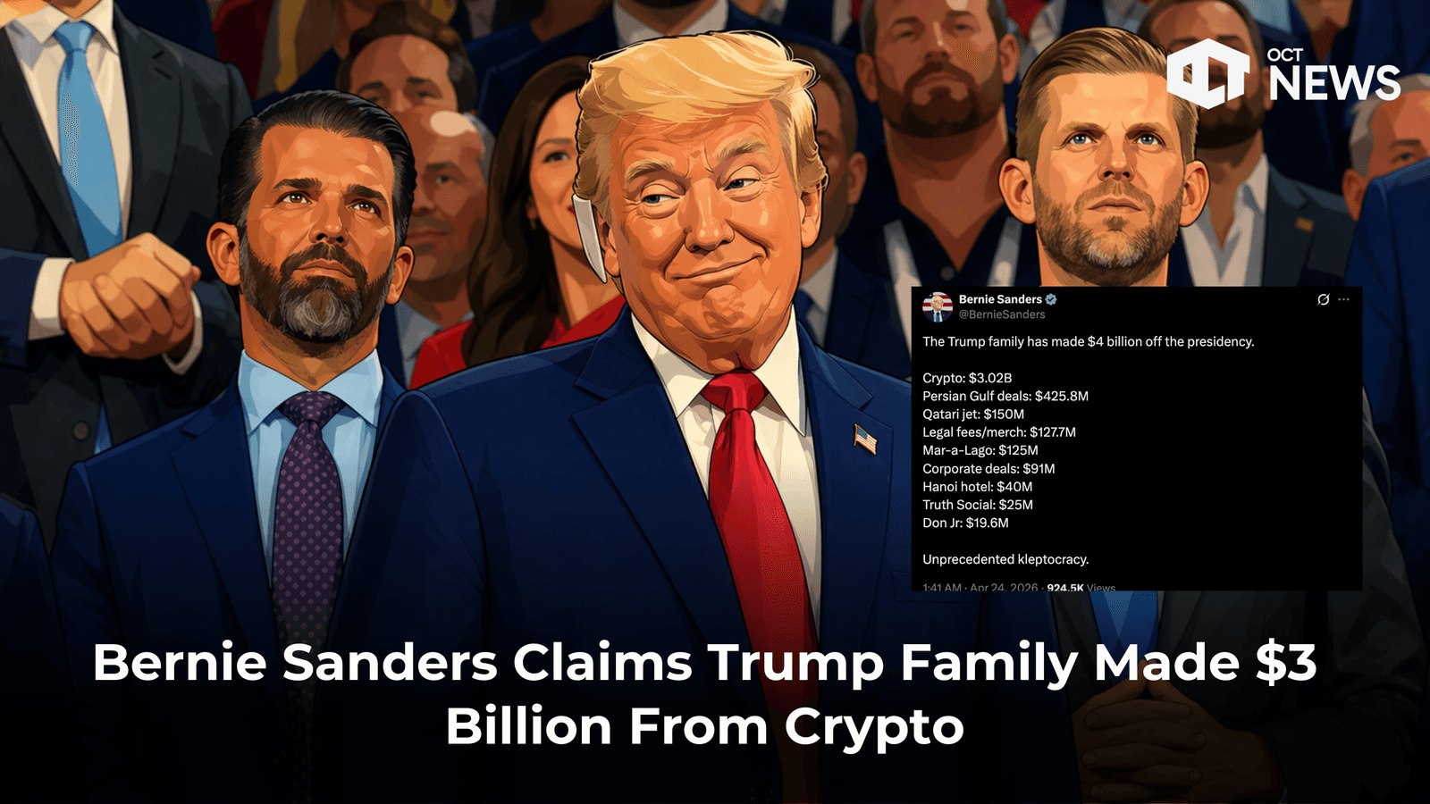 Bernie Sanders Claims Trump Family Made $3 Billion From Crypto