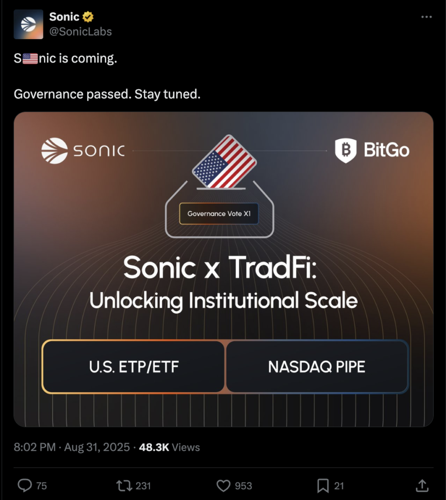 Our Crypto Talk | Sonic Labs Approves $200M Token Plan to Enter U.S.