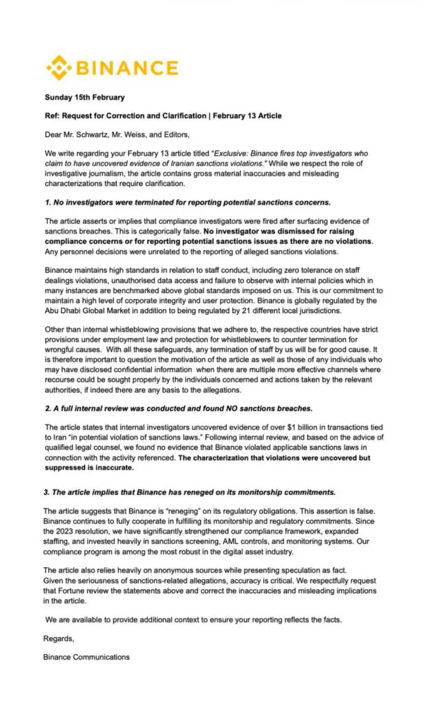 Binance CEO Richard Teng Slams Fortune Report Over Sanctions Allegations