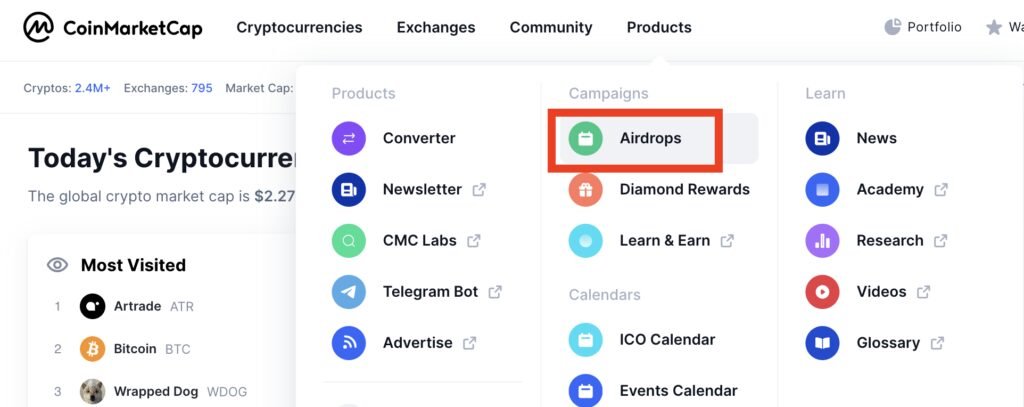 crypto market trackers : coinmarketcap airdrops 