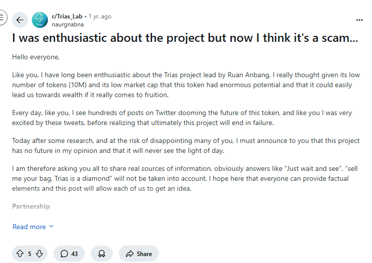 $TRIAS collapse explained by reddit user