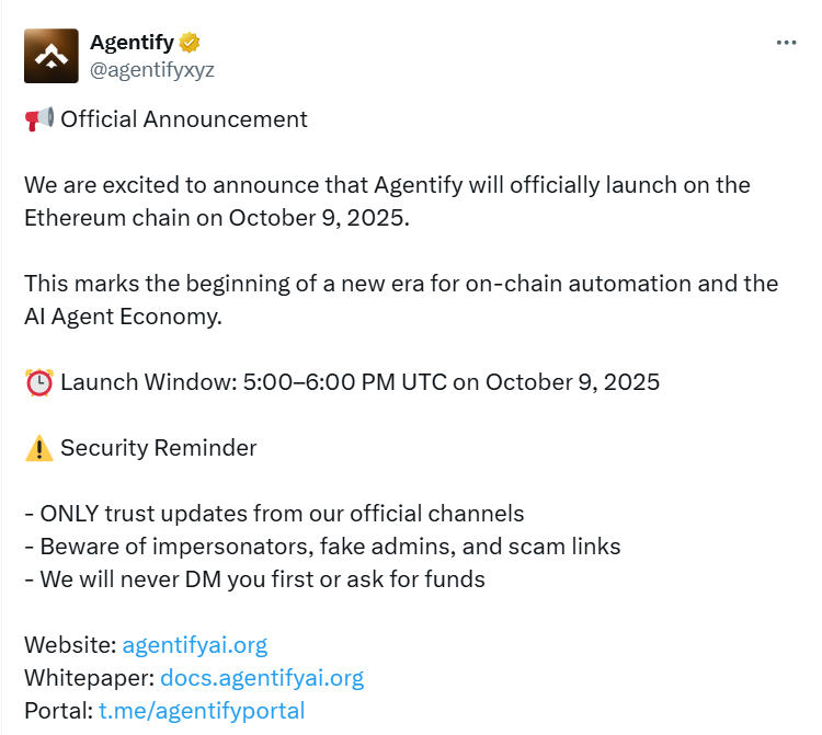 Agentify Ethereum Launch