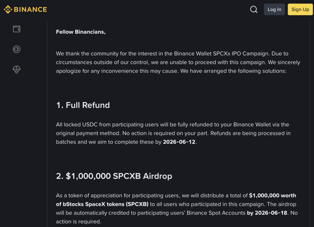Binance cancel spacex ipo